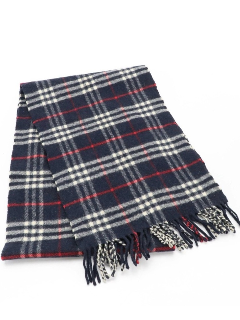 VINTAGE BURBERRY HOUSE CHECK BLUE, RED & WHITE LAMBSWOOL PLAID SCARF